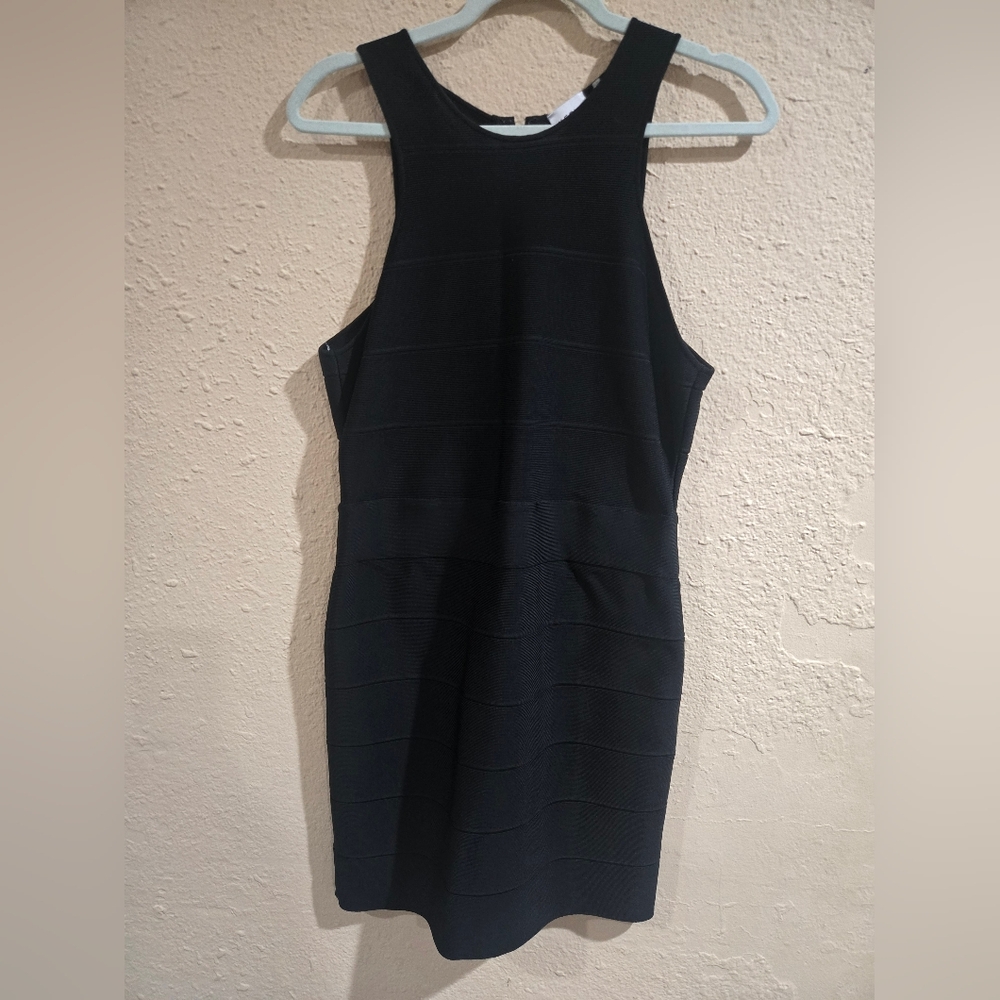 Herve Leger Black Halter Bodycon Midi Dress, Size Large